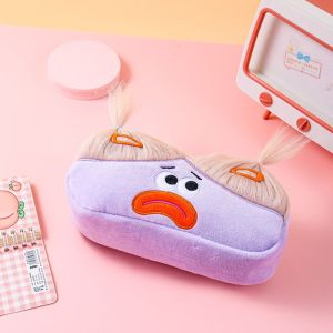 DSIUY DIY Fluffy Hair Afro-Hair Doll Pen Bag Large Capacity Stationery Storage Pencil Case Holder Novetly Kawaii Soft Plush Pen Bag Cosmetic Bag