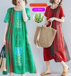 Floral Print Retro Artistic MidLength Dress for MiddleAged Women in Ice Silk Fabric