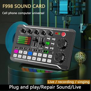 F998 Soundcard Bluetooth Audio Usb External Sound Card Mixing Console for Phone PC-Live Broadcast