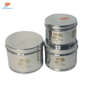 Set of 3 Stainless Steel Kitchen Storage Container Air Thigh Food Storage Box 2L 1.5L 1L Masala Dabba Canister Kitchen Storage Container Food Spice Sugar Flour Dough Liquid Storage