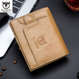 BULLCAPTAIN Leather Wallet Mens Business Casual RFID Anti-Magnetic Wallet Multifunctional Multiple Card Slot Zipper Coin Purse QB037