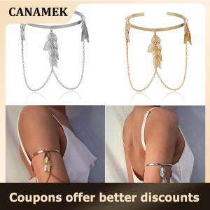 【 CANAMEK 】 Boho Retro Leaves Upper Cuff Bangle Armband Arm Slave Chain Bracelet Jewelry