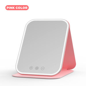 Dreepor LED Makeup Mirror with Stand Desktop Folding Compact Square Travel Cosmetic Portable Lighted Vanity Mirror Touch Screen Tabletop