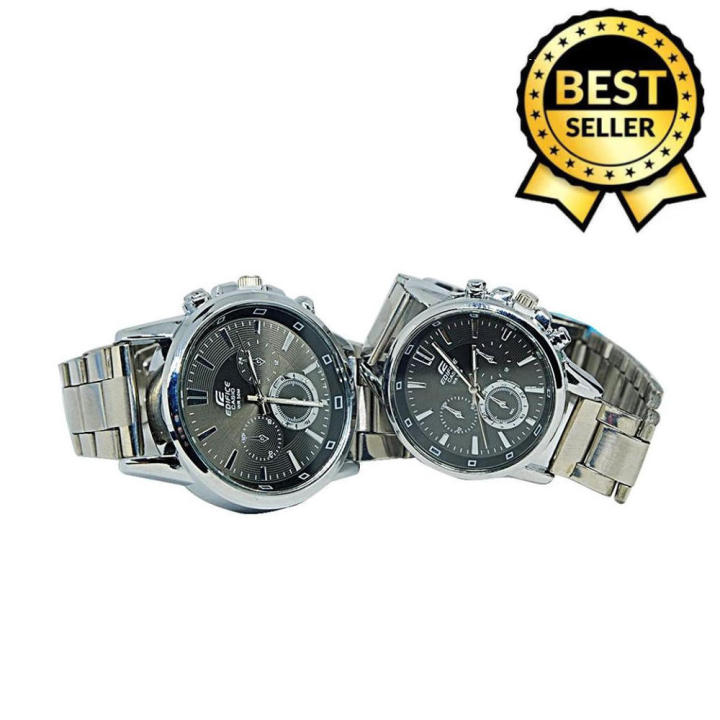 Casio Edifice Chrono Black Dial Stainless Steel Watch Couple