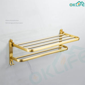 [OKLIFE. SG]Towel Rack，Bathroom Accessories Set Brushed Gold Bathroom Shelf