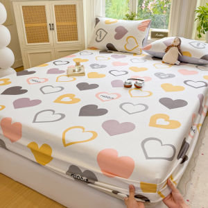 Fashion Heart Printed 100% Cotton Fitted Sheet Soft Skin Friendly King Mattress Cover Single Double Bed Sheets with Elastic Band2026