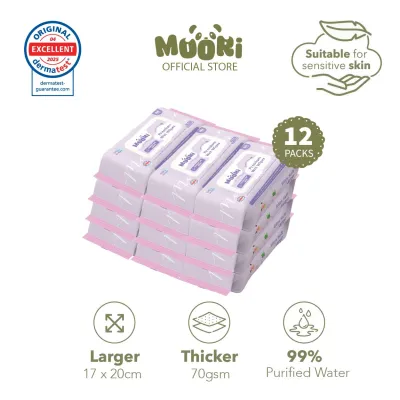 [Carton Size] Moori Upgraded Premium Sensitive Wipes (80s x 12) Organic Formula 99% Water No Alcohol 70gsm