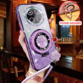 For Honor X9c 5G Case with Braided Lanyard 6D Plating Shiny Glitter Stylish Stand Holder Girls Phone Cases Clear Soft Silicone Protection Casing Back Cover. 