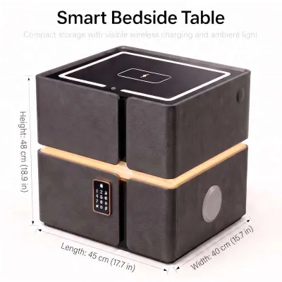 Cimison Italian Minimalist Nightstand with Speaker Digital Lock Storage Cabinet Solid Wood Bedside Table for Bedroom