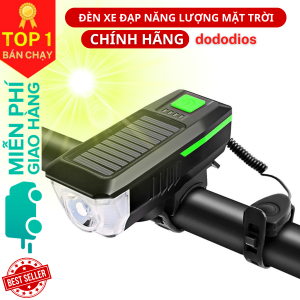 [TẶNG Dầu Tra Xích] Đèn xe đạp năng lượng mặt trời có còi chống nước 3 chế độ sáng - Hàng chính hãng dododios