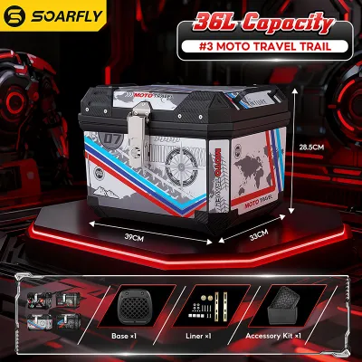 SOARFLY Aluminium Stainless Steel Lock ABS Top Box - Black (45L/38L/36L)