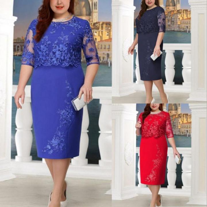 Plus Size Women Lace Dress Big Size O-neck Elegant Lady Large Size Party  Dinner Evening Wedding Fashion Maxi Dresses Lazada PH
