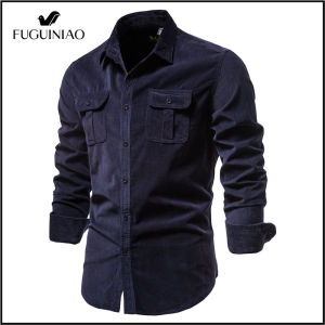 FUGUINIAO Fashion Men Casual Shirts Slim Fit High Quality 100% Cotton Long Sleeve Shirt