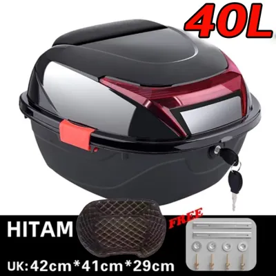 Box Motor 40L Box Motor Belakang Kapasitas Tas Motor Tailbag Dipertebal Universal Tail Box Kotak Sepeda Motor rear box ABS Bagasi Motor Listrik Dapat memuat tiga helm half-face motor box Cocok untuk Motor