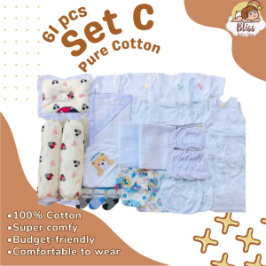 58pcs Pure Cotton Newborn Infant Baby Clothes Baru baruan Tie Side Set C with Free 3in1 Bolster Set