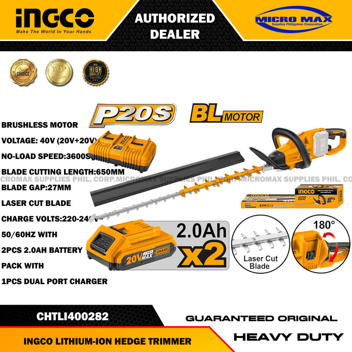 INGCO LITHIUMION HEDGE TRIMMER 40V (CHTLI400282) Lazada PH