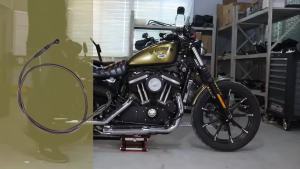MoKitDora 44.5" Braided Extended Front Brake Lines Stainless Steel Oil Hose for Harley 2004-up Sportster 2018-up Softail Models 14" Handlebar without ABS Silver