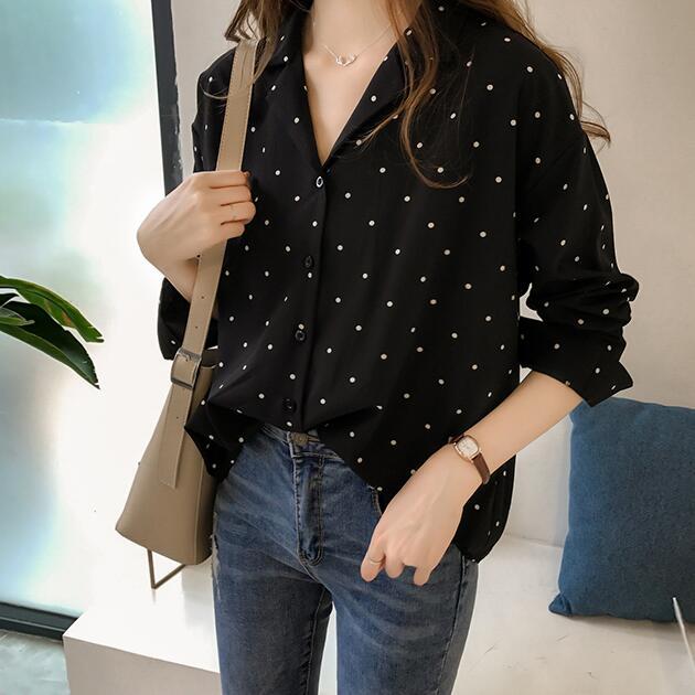 M-4XL Korean Style Plus Size Polka Dots Shirt for Women Casual