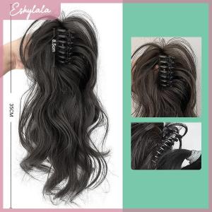 Eshylala Tổng Hợp Claw Clip Đuôi Ngựa Phần Mở Rộng Tóc Ngắn Xoăn Tự Nhiên Đuôi Tóc Giả Cho Phụ Nữ Đuôi Ngựa Tóc Đen