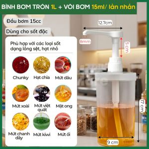 Bình bơmpump TRÒN nhựa 1L đựng mứt sốt sệt... có vòi pumb 101530ml KHÔNG DÙNG CHO SỮA ĐẶC tiện lợi Mixmore
