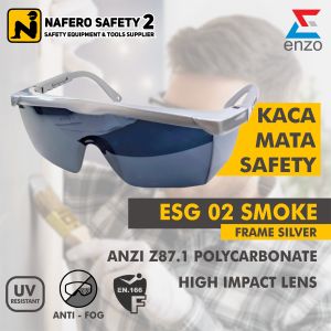 Kacamata Safety Las Gerinda Hitam Smoke dan Clear Tebal Enzo