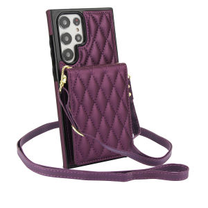 Leather case For Samsung With Diagonal Strap lanyard Card Case Coin Purse Case Cases With Card Holder Mobile Phone Cover Casing For Samsung Galaxy S22 Ultra S24 Plus S23 FE S21 Ultra S25 Ultra S24 Ultra Note10 Plus Note20 Ultra cards slot case Rope
