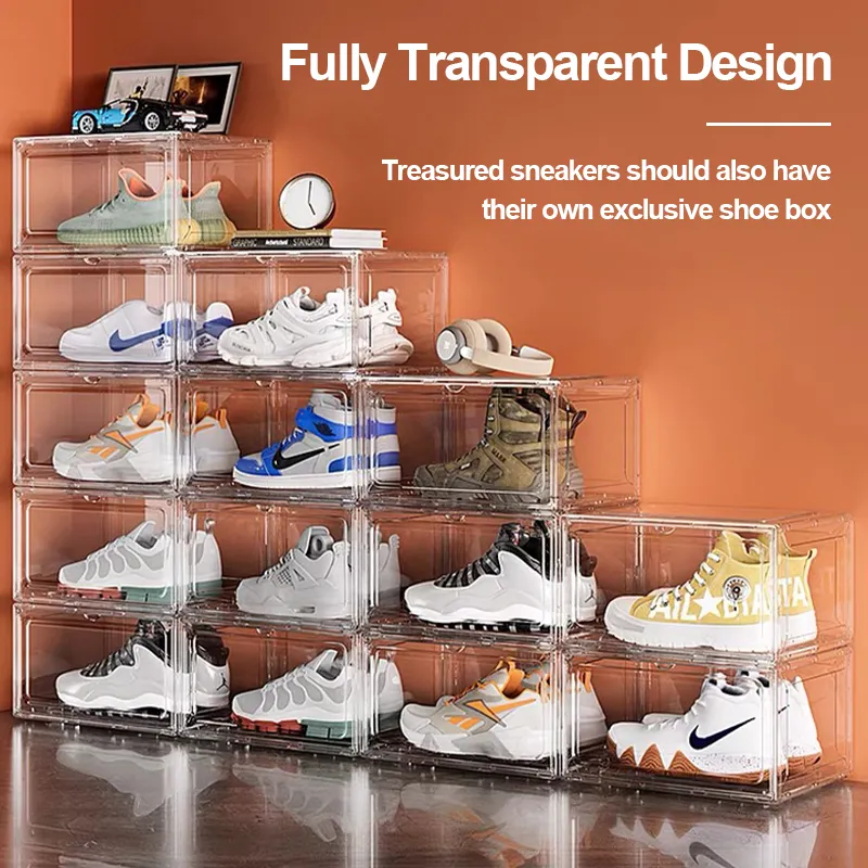 Original shoe rack organizer transparent acrylic sneaker shoes rack shoe  box cabinet shoe Acrylic Shoe Box Magnetic Clear Stackable Organizer Large 