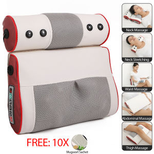 Neck Massage Pillow Electrical Cervical Traction Massager Wormwood Hot Compress 3D Kneading Massage Pillow for Back Neck Shoulder Leg Pain Relief Gifts for Men Women Mom Dad Stress Relax at Home Office and Car