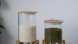 5L 8L Glass rice dispenser Rice jar storage Container canister used for rice made of wood 5kg 10kg Glass rice storage Baloo bambo
