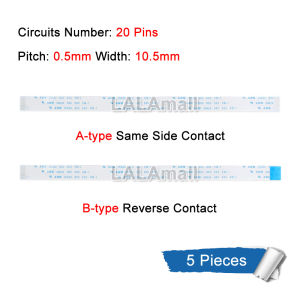5pcs Flat Flexible Cable FFC FPC Wire 20P 20Pin 20Pins Pitch 0.5mm AWM 20624 80C 60V VW-1 Length 60mm 100mm 150mm 200mm 250mm 300mm 400mm 500mm 6cm 10cm 15cm 20cm 25cm 30cm 40cm 50cm A-type B-type