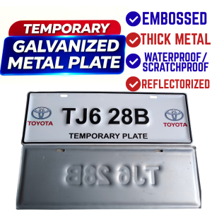 TEMPORARY CAR PLATE PLAKA METAL GALVANIZED EMBOSSED