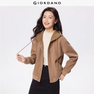 GIORDANO Women Jackets Thick Warm Fleece-Lined Hoodie Jackets Windproof Button Closure Fashion Casual Loose Jackets 18375003