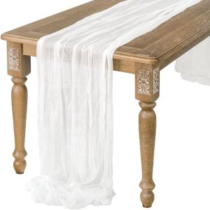 JPTD Vintage Table Runners 90x180/300cm Rustic Country Wedding Decoration Table Decor Semi-Transparent Gauze Tablecloth Beach Wedding