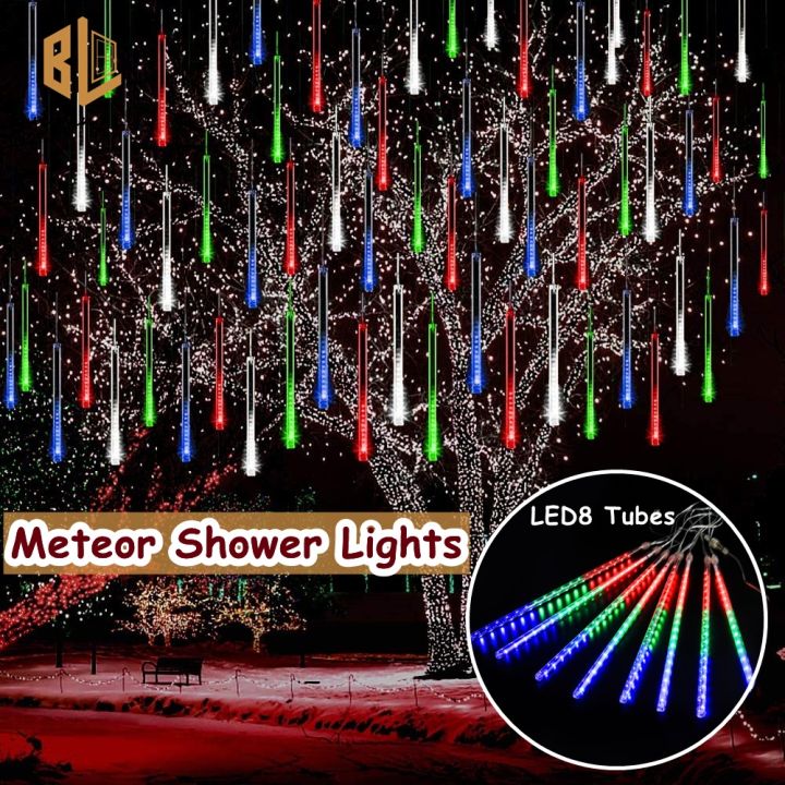 Solar/Plug LED Meteor Shower Rain Lights Tube Lamp Outdoor Garden ...