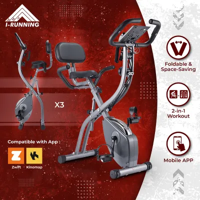 IRunning X3 2-in-1 Recumbent Stationary Foldable Exercise Bike ★ Adjustable Resistance ★ Home Gym Exercise Bike ★ Zwift Mobile APP