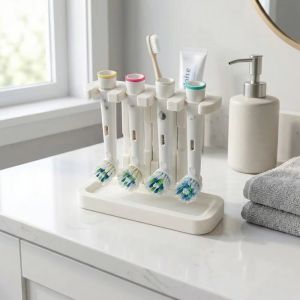 NOBLELYN 4 Khe Cắm Giá đỡ đầu bàn chải đánh răng Nhựa In 3D Hộp đựng bàn chải đánh răng Giá đỡ sàn Giá để đồ trong phòng tắm Giữ cho đầu luôn khô ráo