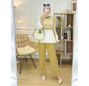 YOURAS SETCEL WANITA KAOS KNIT RAJUT IMPORT KOMBIMASI TERBARU T ERLARIS TERMURAH COD