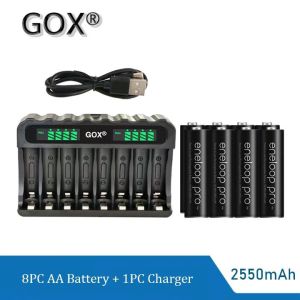 GOX 8-slot Battery Charger LED Display USB Charger+PRO AAA/AA 1.2V Ni-MH Rechargeable Battery(Black)