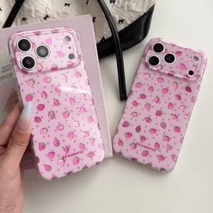 Vibrant Pink Strawberry Print Anti-Scratch Shockproof Girly Phone Case for iPhone 17 16 15 14 11 12 13 Pro Max Plus Back Cover