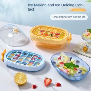 NCNC(OKDEALS01) Easy Release Ice Cube Tray Rotating Knob With Lid And Bin Ice Making Box Cute Food Grade Ice Storage Box Freezer