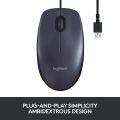 Logitech M100r Corded Mouse Graphite with USB Wired, Ambidextrous, Plug and Play, Optical Scroll Wheel. 