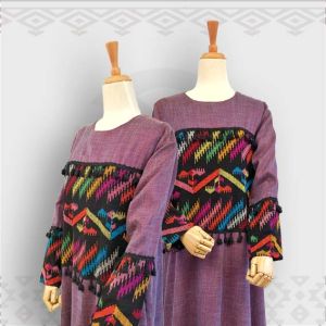 Minea gamis tenun kombinasi katun linen Adidah