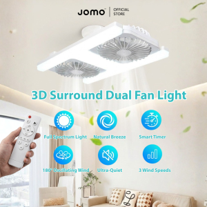 ✅SG Ready Stocks✅JOMO Dual Fan E27 Ceiling Light 60W LED Fan Lamp Air Remote Control Quiet 3 Speed Timer