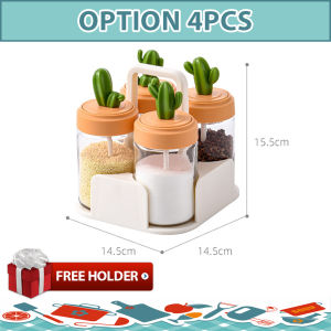 Borong365 Condiment Bottle Seasoning Dispenser Spice Storage Bekas Kaca Bekas Garam Cactus Glass Condiment Jar Set With Spoon