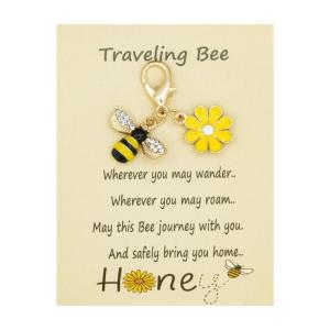 Sparkling Rhinestones Honeybee Flower Keychain Cute Design Lightweight Metal Accessory For Bags Backpacks Gifts