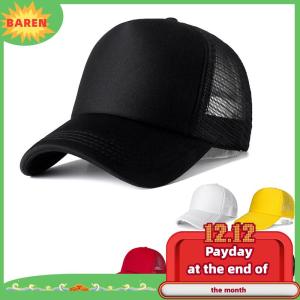 BAREN 1ชิ้นหมวกสำหรับทุกเพศหมวกเบสบอลผ้าตาข่ายธรรมดาแบบลำลองปรับได้หมวกสแนปแบคสำหรับผู้หญิงผู้ชายฮิปฮอปทรูเกอร์หมวกสตรีทแวร์หมวกคุณพ่อ