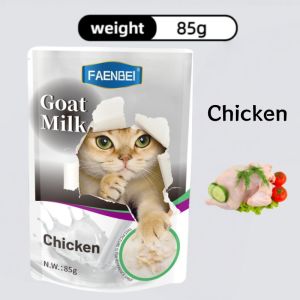 FAENBEI Goat Milk Cat Wet Food Pouch 85g Easy To Digest Pet Wet Food Chicken&Codfish&Milk Cat Treat