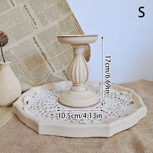u2y7  Handmade Table Desktop Decoration Plain Decorative Ornaments Vintage Wooden Candlestick Wooden Creative Candlestick Tray Photography Props European Style Candle Holder
