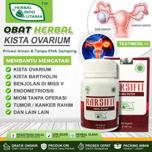Obat Kista Ovarium Paling Ampuh Tumor Rahim Miom Benjolan di Miss V Tanpa Operasi Endometriosis Kista Bartholin Kanker Serviks Polip Rahim Karsifit Herbal Indo Utama