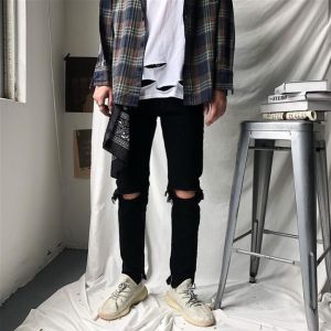 Quần Skinny Jeans Đen AMILY Vải Co GiãnCó Zipper bò rách gối to ngang có khóa ống chân